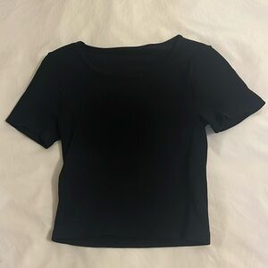 Women’s New Fitted Ribbed Black Tee, Brand QQQ
